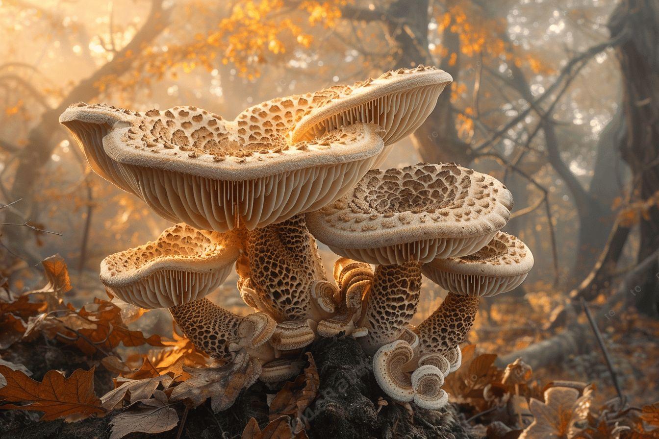 Une scène d'automne avec des champignons fantaisistes aux formes et motifs uniques