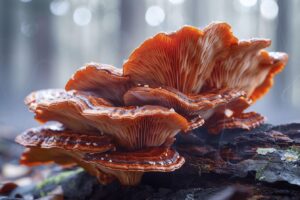 Gros plan sur un champignon d'automne aux couleurs vives et ondulées