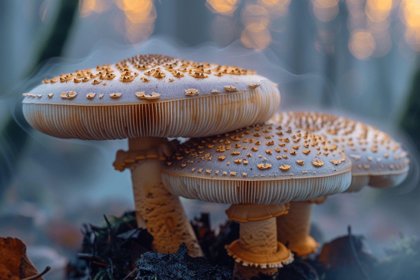Gros plan sur un groupe de champignons colorés et texturés