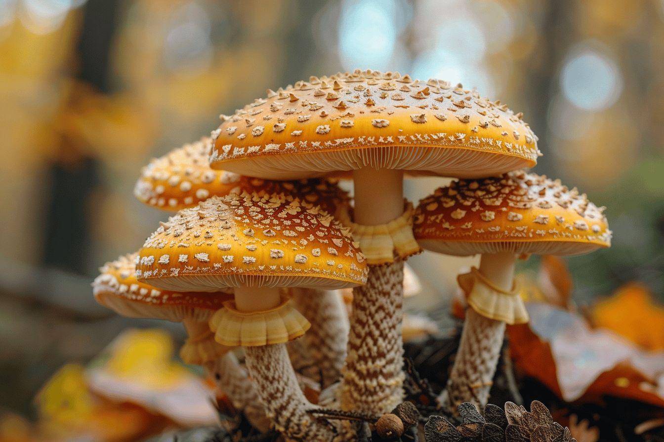 Groupe de champignons colorés, texturés et délicats