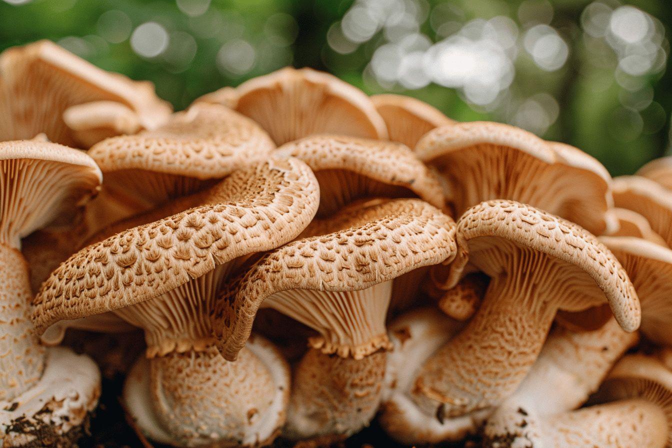 Groupe de champignons bruns aux formes ondulées et texturées