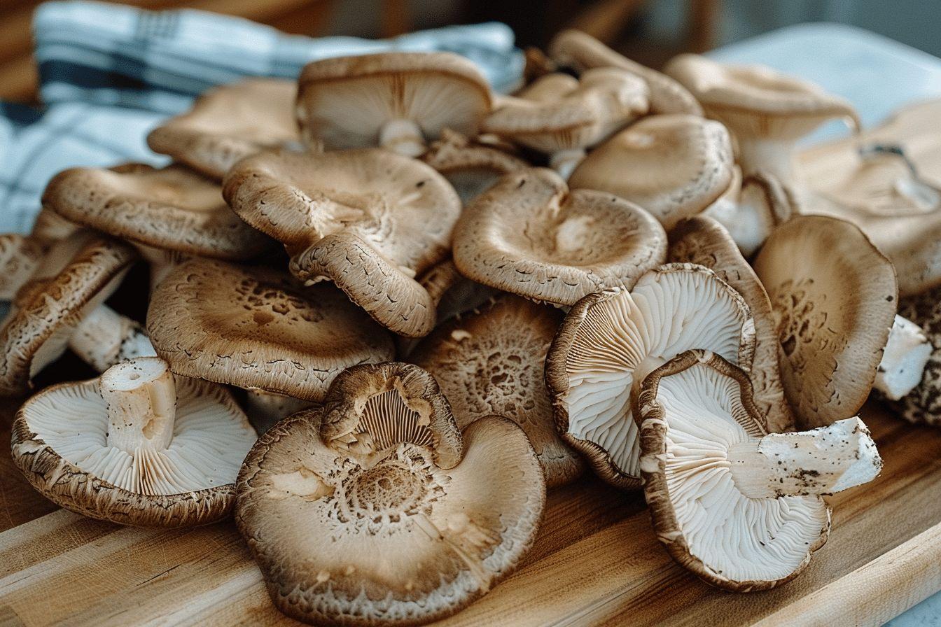 Gros plan sur des champignons bruns et blancs, sains et appétissants.