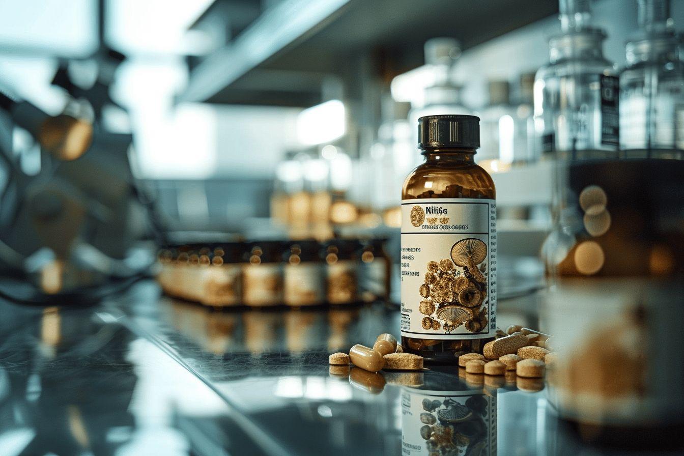Bouteille de complément alimentaire naturel entourée de capsules