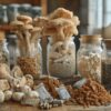 Variété de champignons sauvages dans des bocaux en verre