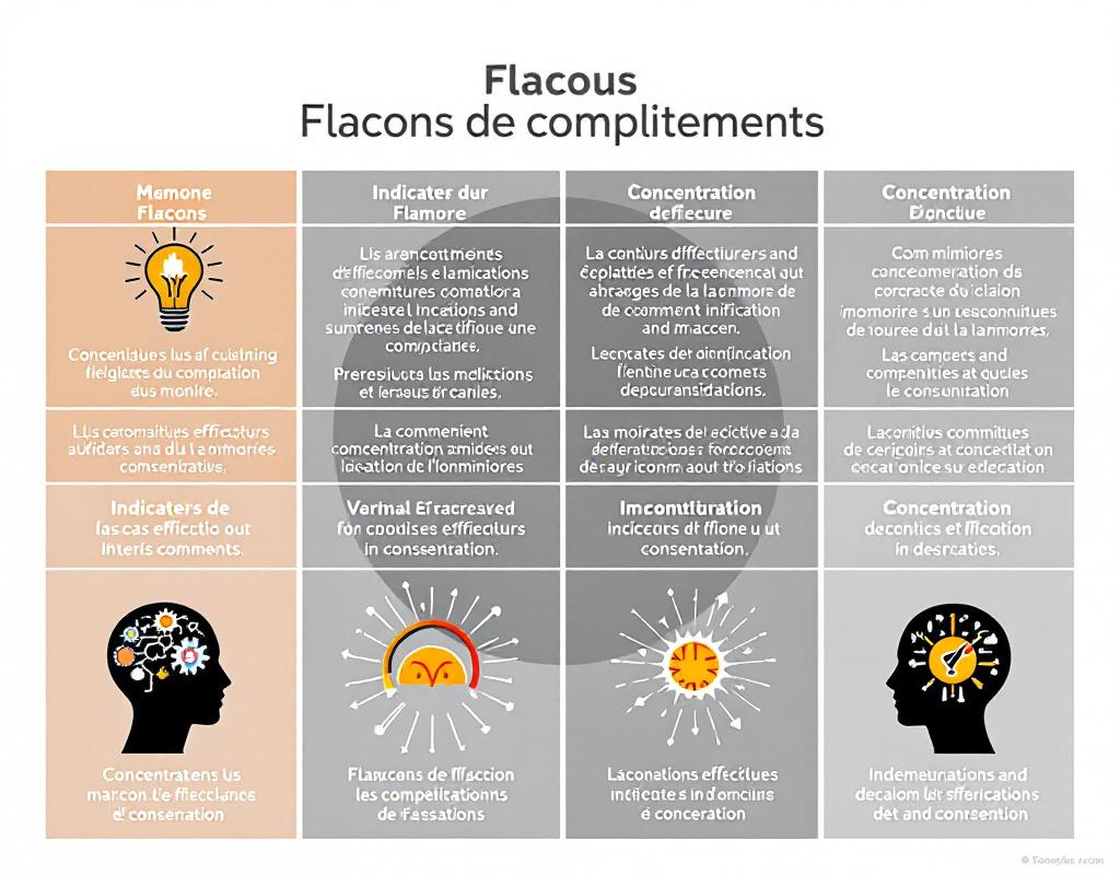 Tableau comparatif visuel de l'efficacité des différents nootropiques naturels sur la mémoire et la concentration