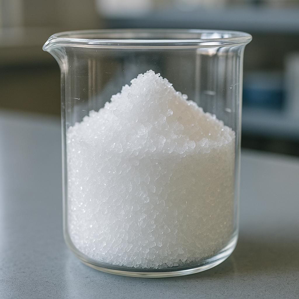 Cristaux blancs d'érythritol dans un bécher