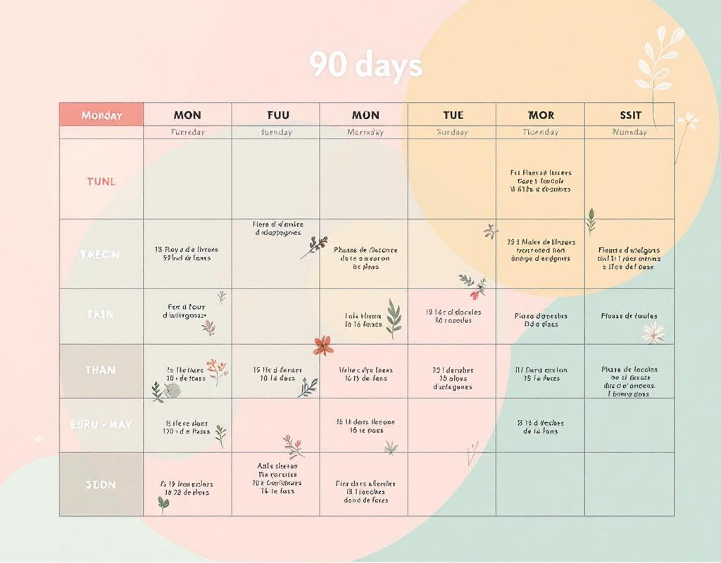 Calendrier visuel montrant le cycle de 3 mois de cure d'adaptogènes avec pauses thérapeutiques