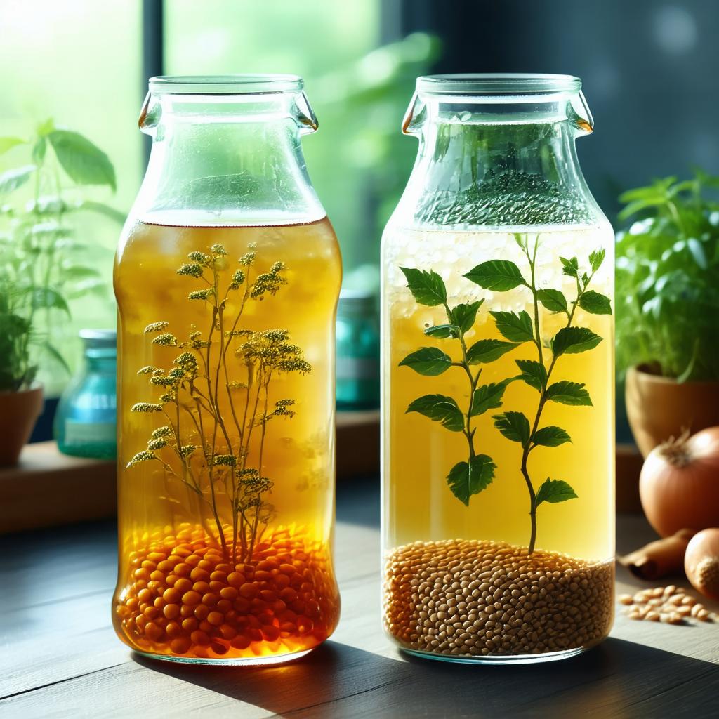 Culture de kombucha et grains de kéfir en fermentation