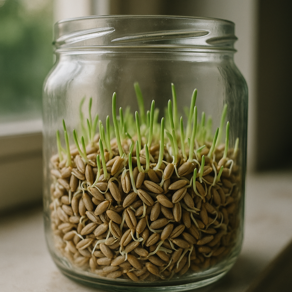 Graines de seigle en germination dans un bocal en verre