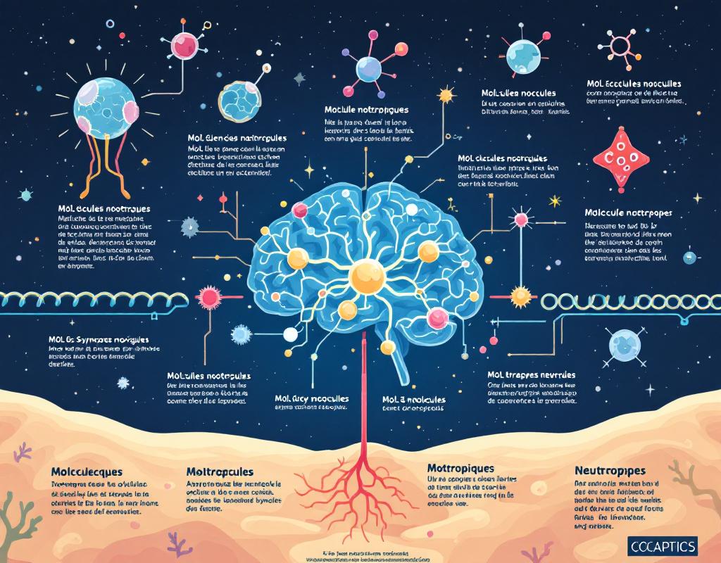 Schéma illustrant les différents mécanismes d'action des nootropiques sur les synapses neuronales