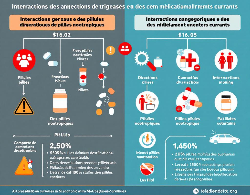 Infographie sur les interactions dangereuses entre nootropiques et médicaments courants