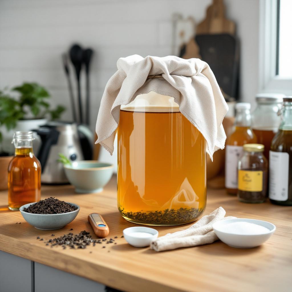 Bocal de kombucha en cours de fermentation